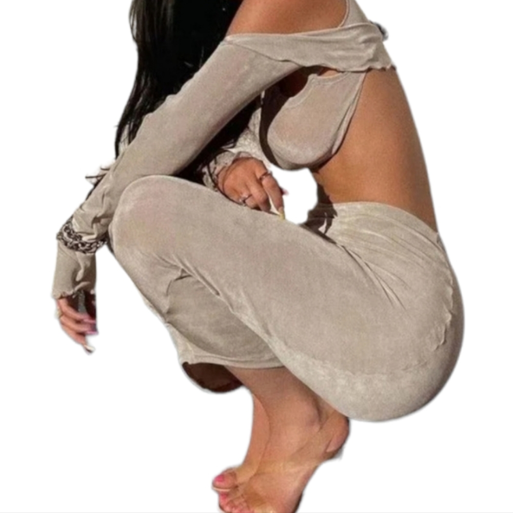 GREY/BROWN 3PC GRUNGE HOLLOWED OUT DISTRESSED SKIRT SET - Picture 3 of 4